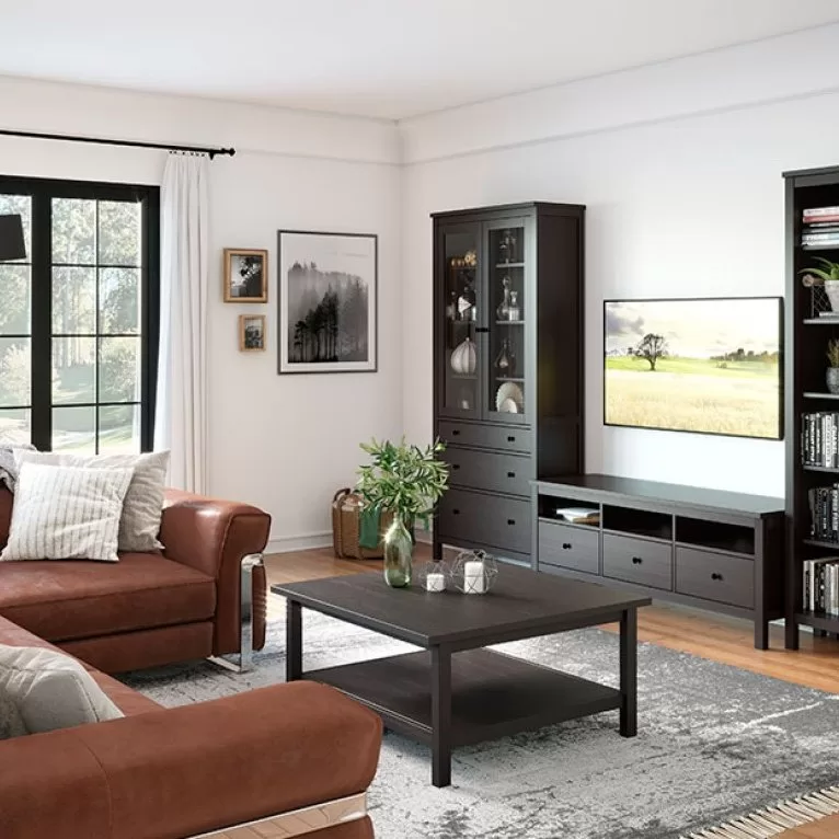 Шкаф для посуды/витрина 23 Кантри массив сосны (HEMNES) черный Шкаф для посуды/витрина 23 Кантри массив сосны (HEMNES) черный