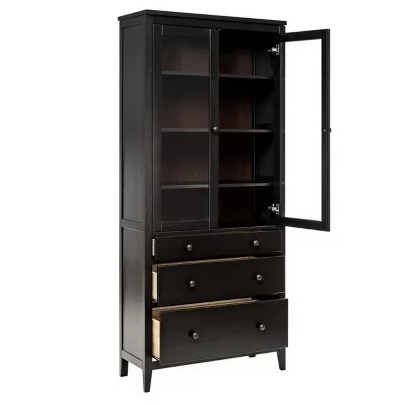 Шкаф для посуды/витрина 23 Кантри массив сосны (HEMNES) черный Шкаф для посуды/витрина 23 Кантри массив сосны (HEMNES) черный