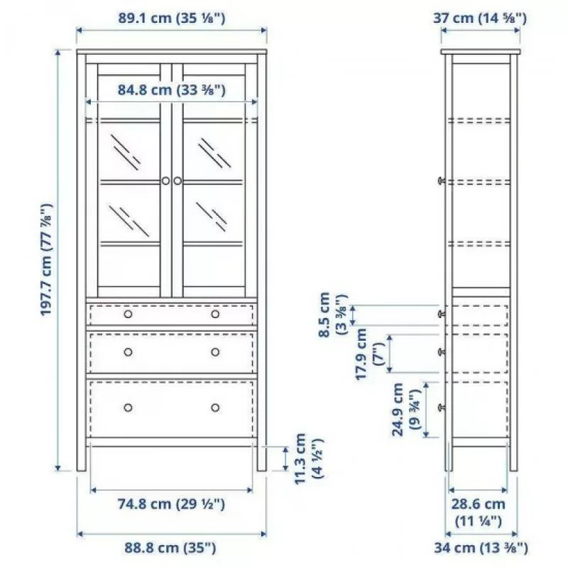 Шкаф для посуды/витрина 23 Кантри массив сосны (HEMNES) черный Шкаф для посуды/витрина 23 Кантри массив сосны (HEMNES) черный
