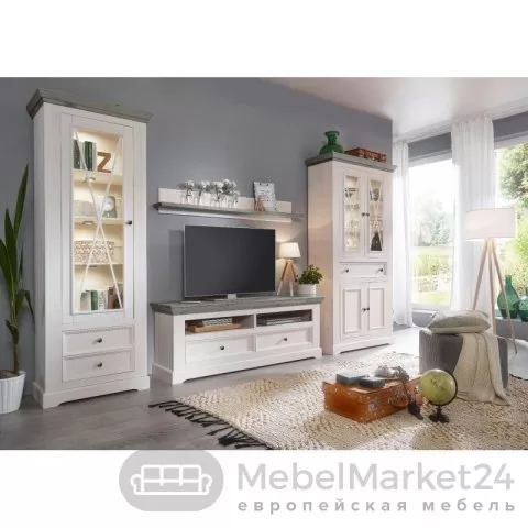 Шкаф для посуды 221 Форест массив сосны (белый воск/антрацит)