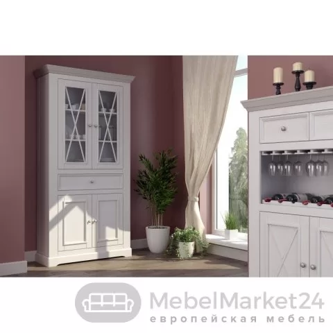 Шкаф для посуды 221 Форест массив сосны (белый воск/антрацит)