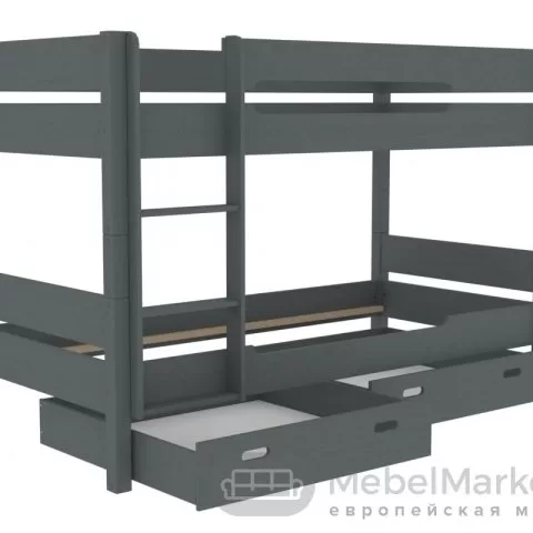 Кровать подростковая массив сосны Амелия 2-х ярусная 1640 с ящиками (серый)