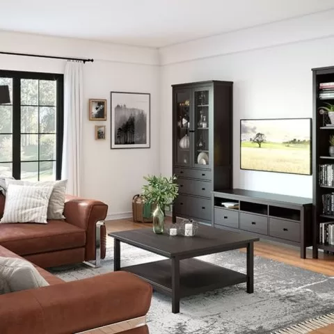 Шкаф для посуды/витрина 23 Кантри массив сосны (HEMNES) черный