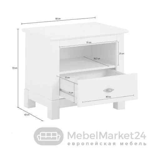 Тумба прикроватная 01 Рауна из массива сосны (белый воск)