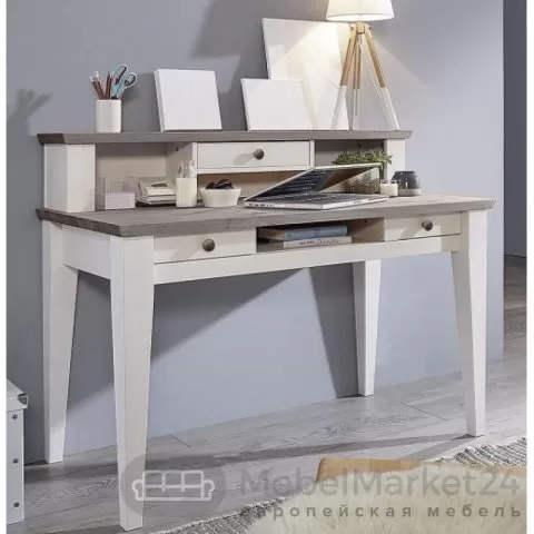 Стол письменный с надстройкой Форест массив сосны (белый воск/антрацит)