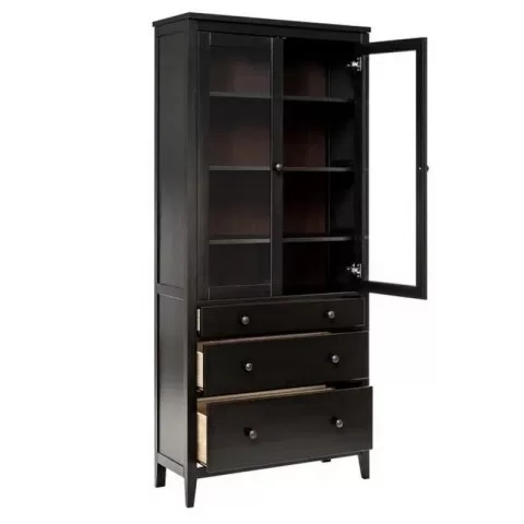 Шкаф для посуды/витрина 23 Кантри массив сосны (HEMNES) черный