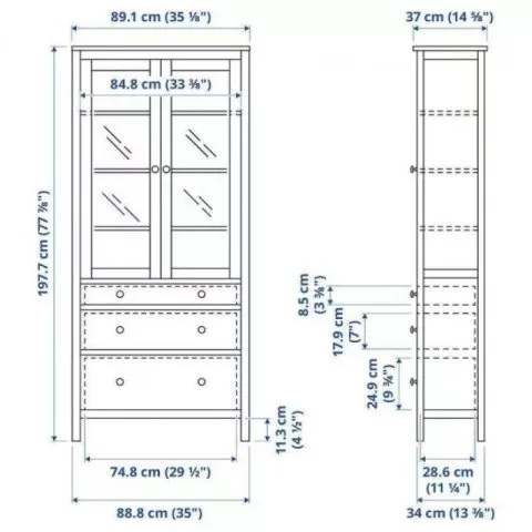Шкаф для посуды/витрина 23 Кантри массив сосны (HEMNES) черный
