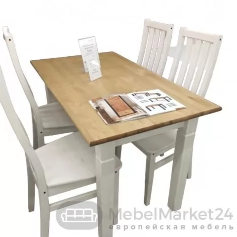 Стол обеденный Мадрид 120 массив сосны (белый воск/бейц-масло)