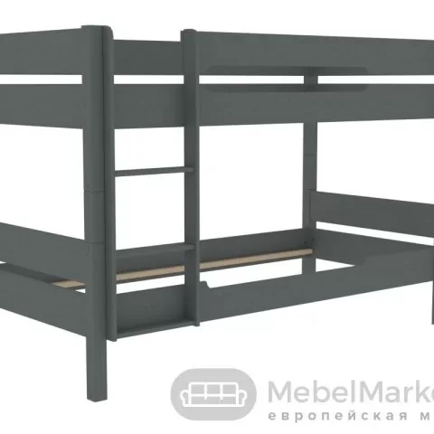 Кровать подростковая массив сосны Амелия 2-х ярусная 1640 без ящиков (серый)