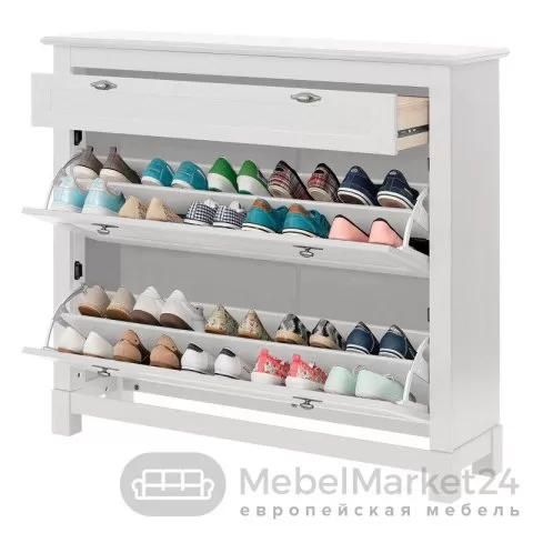 Тумба 21 Рауна для обуви из массива сосны (белый воск)