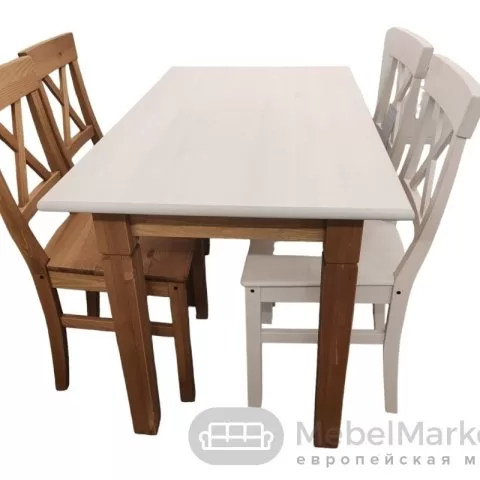 Стол обеденный Мадрид 110 массив сосны (белый воск/бейц-масло)