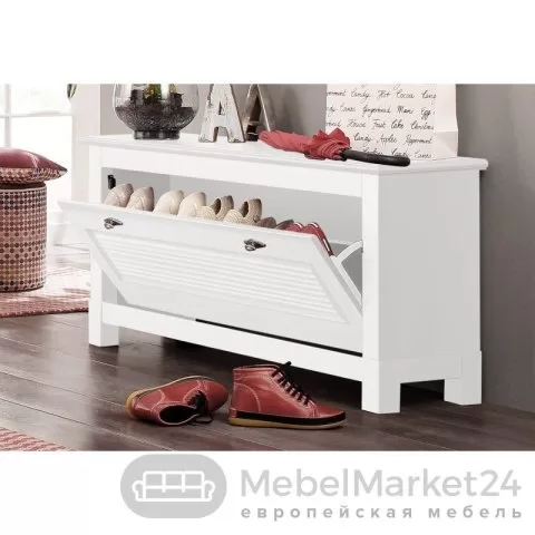 Тумба 01 Рауна для обуви из массива сосны (белый воск)
